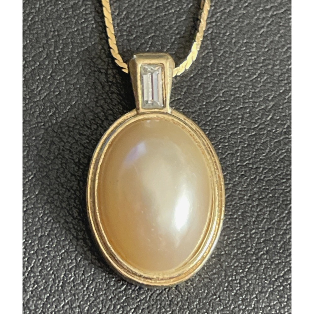 Vintage Avon Necklace Faux Pearl Pendant 18" Rhinestone 1983 Jeweled Classics